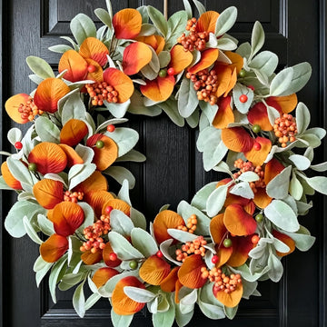 22 inch Fall Wreath for Front Door Artificial Autum Wreaths with Lamb's Leaves Eucalyptus Leaves Berries Wreath for