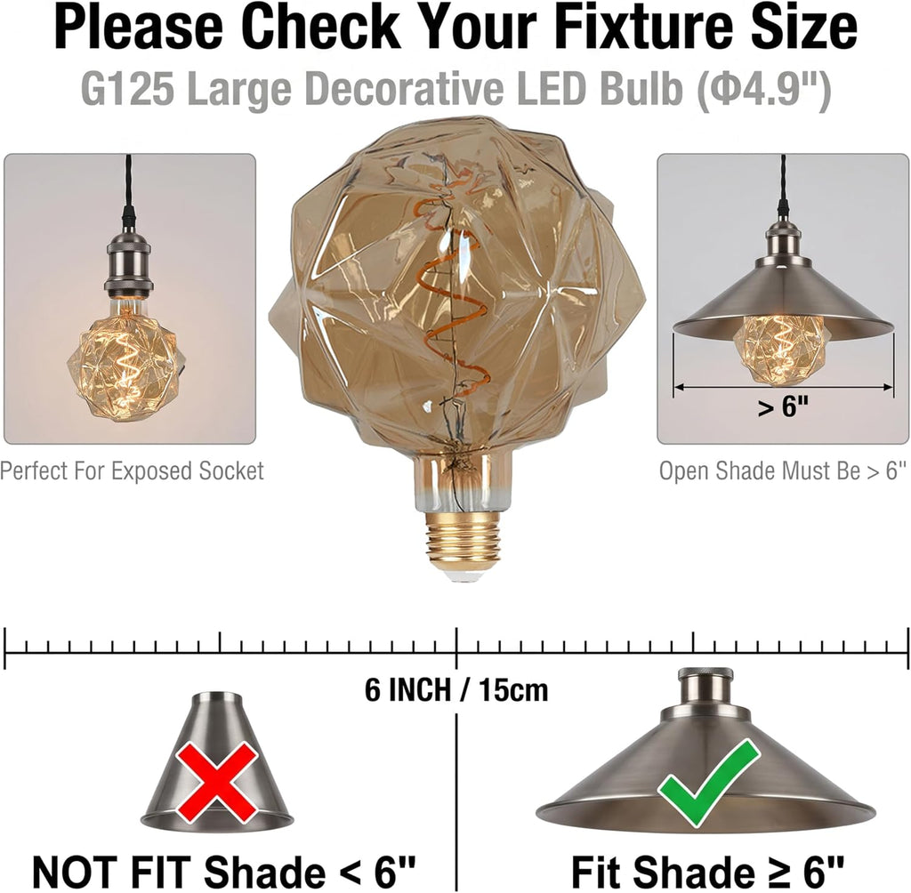 G125 Large Decorative LED Edison Light Bulb,5W Irregular Amber Glass, E26