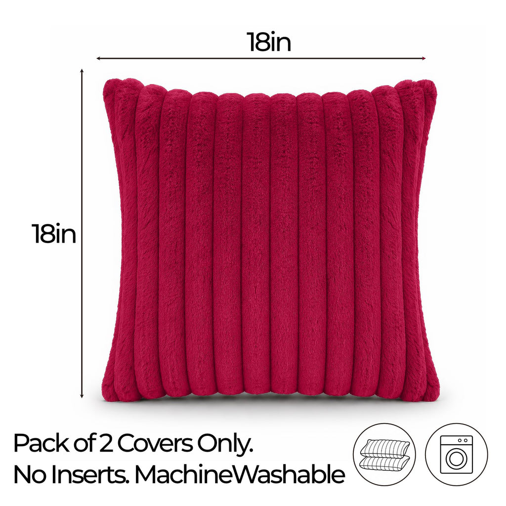 Red Faux Fur Throw Pillow Covers 26x26, Set of 2 Cushion Cases