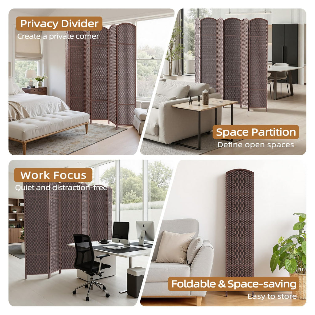 Room Divider Panel, 6 Panel Partition Room Dividers Screen, Brown