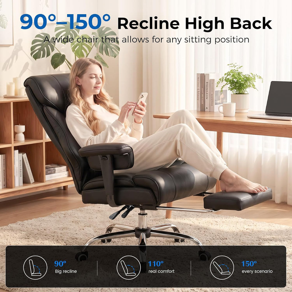 Big and Tall Office Chair,Heavy Duty Gaming Chair with Foot Rest and Wide Pocket Spring Cushion Reclining Height