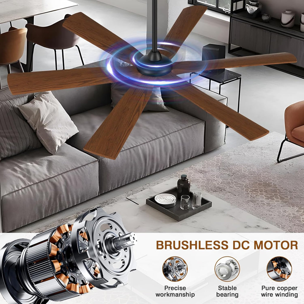 Savey'Sley 72" Ceiling Fan with LED Light and Remote - Walnut Smart