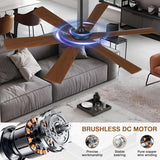Savey'Sley 72" Ceiling Fan with LED Light and Remote - Walnut Smart