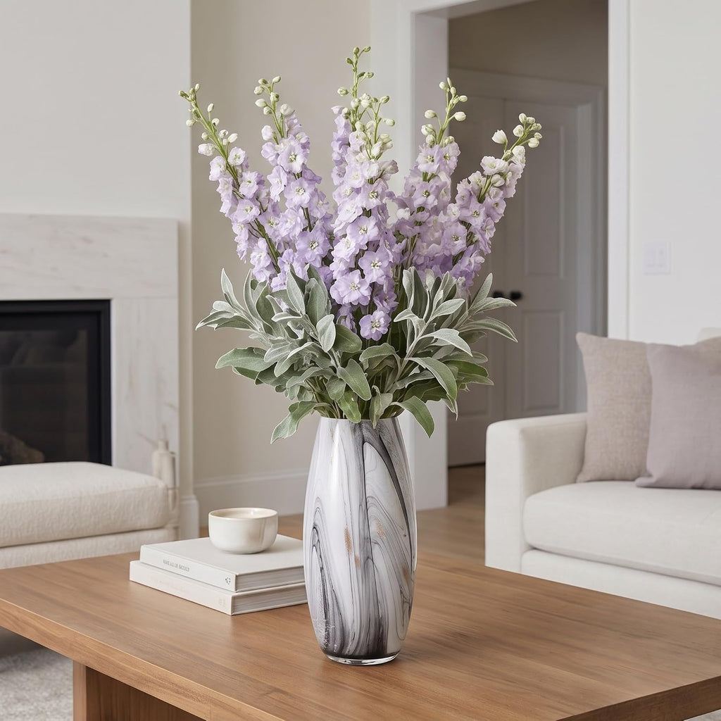 Hand Blown Glass Art Vase, Tall Decorative Flower Vase Decor(BKWH)