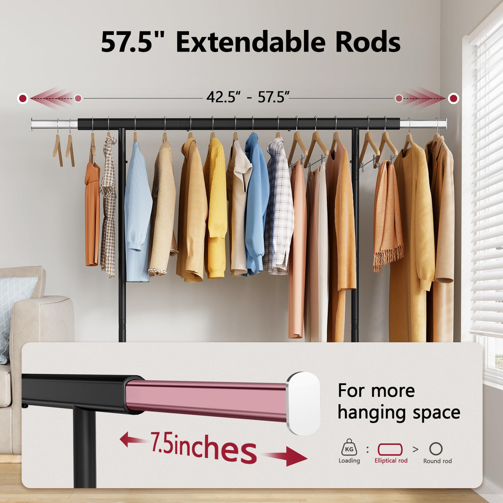 Clothing Rack with 2 Shelves, Heavy Duty Load 350 LBS, Black