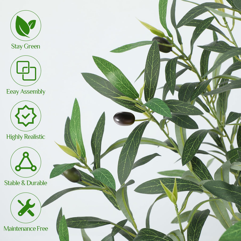 6 Ft Olive Trees Artificial Indoor with Planter, Realistic Tall Olive Tree