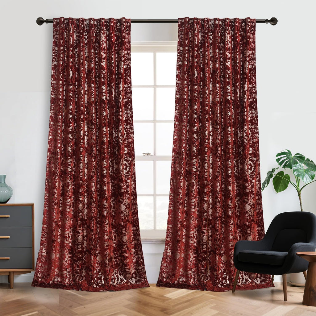 Luxury Velvet Gold Foil Print Navy Shiny Curtains 96 inches Long Back Tab Thick Thermal Insulated Window Drapes , W52