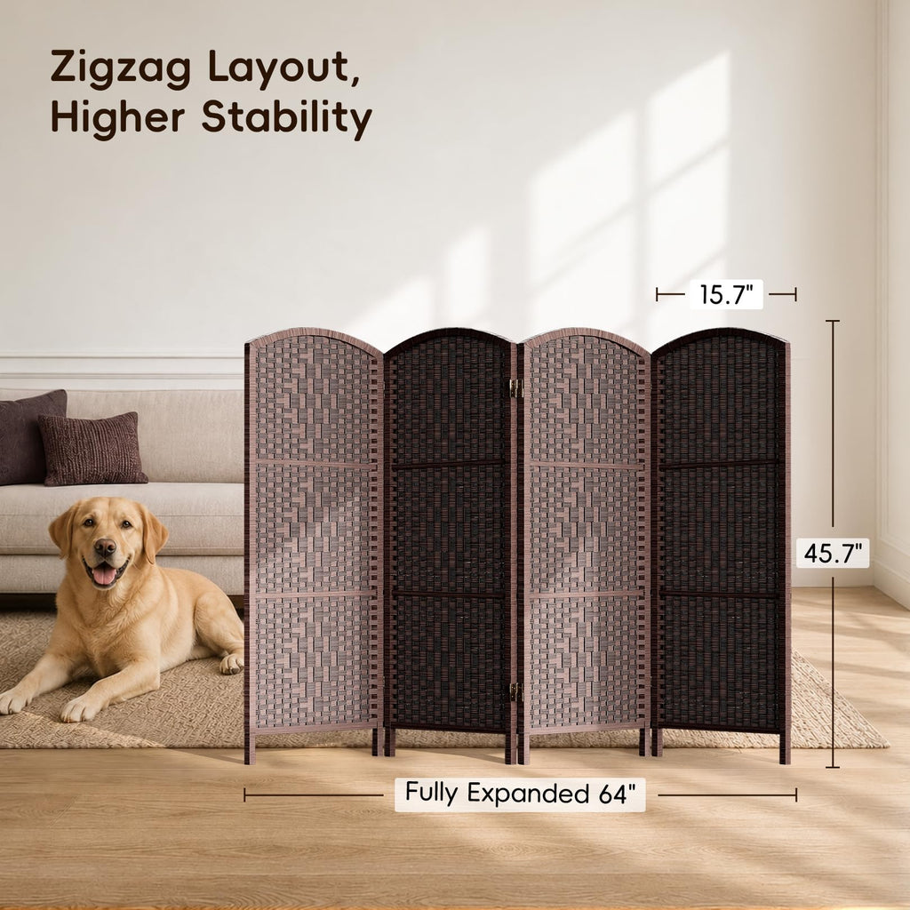 Room Divider, Short Folding Privacy Screen Panel, 4 Panel, Brown