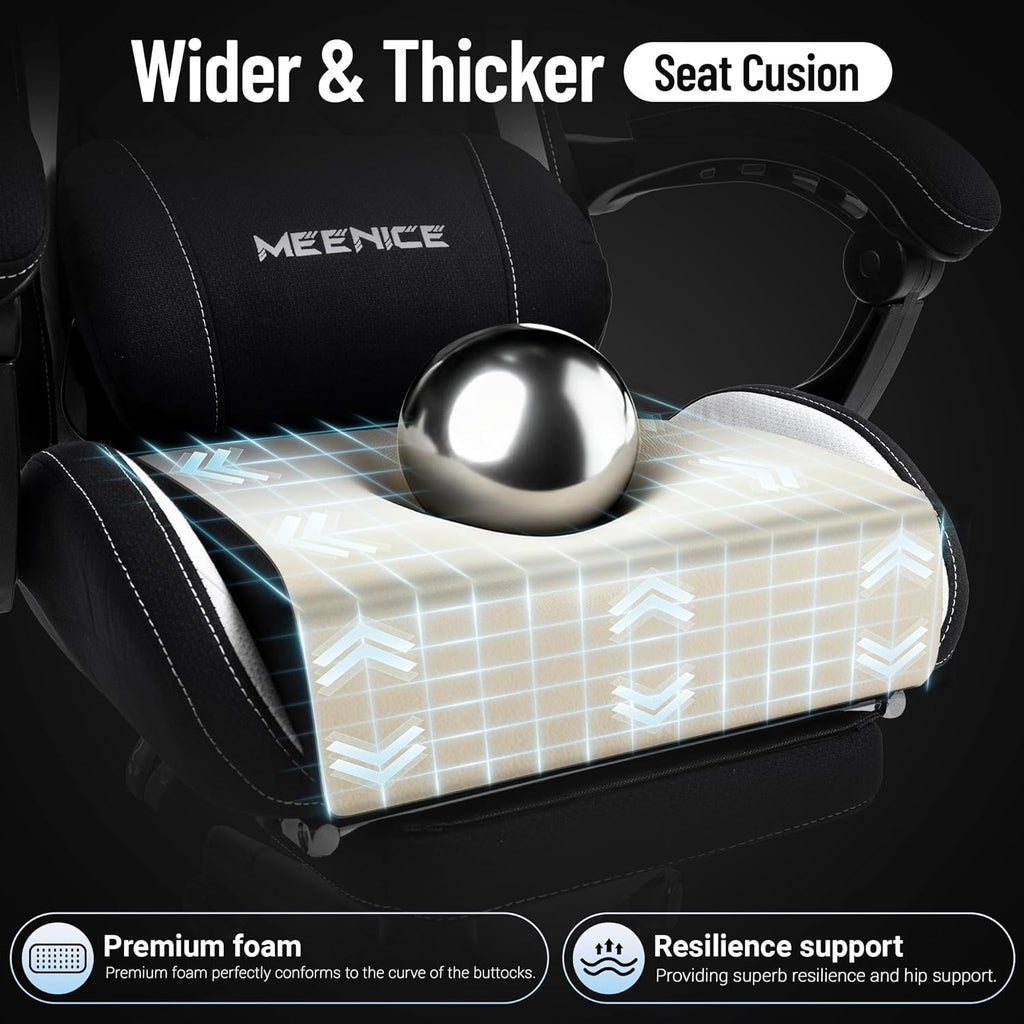 Big and Tall Gaming Chair Fabric with Footrest, Massage Lumbar for Adults | Ergonomic High Back Gamer Chair with