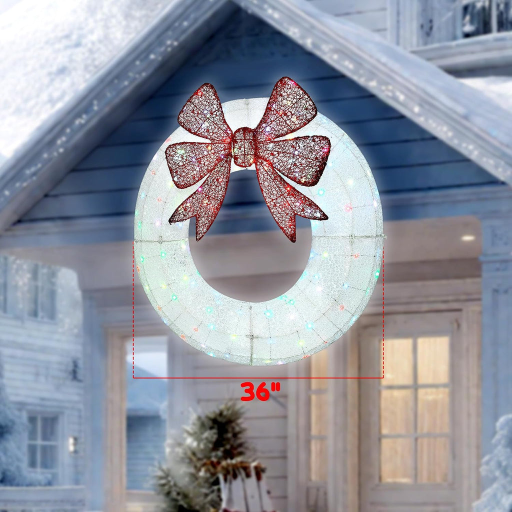36 Inch Lighted Christmas Wreath Decoration Dual Color LED Light | Metal Wreath, 44 Lighting Modes, Daily Timer