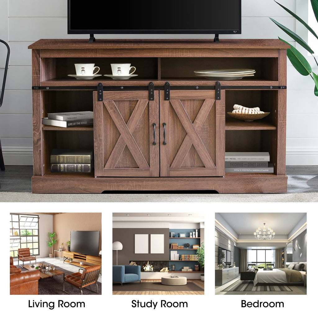 Farmhouse TV Stand for 65 inch TV Farmhouse Entertainment Center with Sliding Barn Doors Console Storage Cabinet