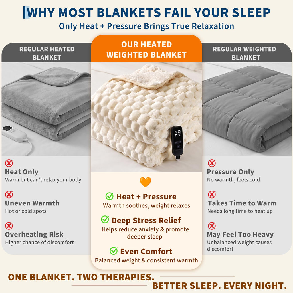 Heated Weighted Blanket for Adult 15 lbs, 60 x 80 inches, White