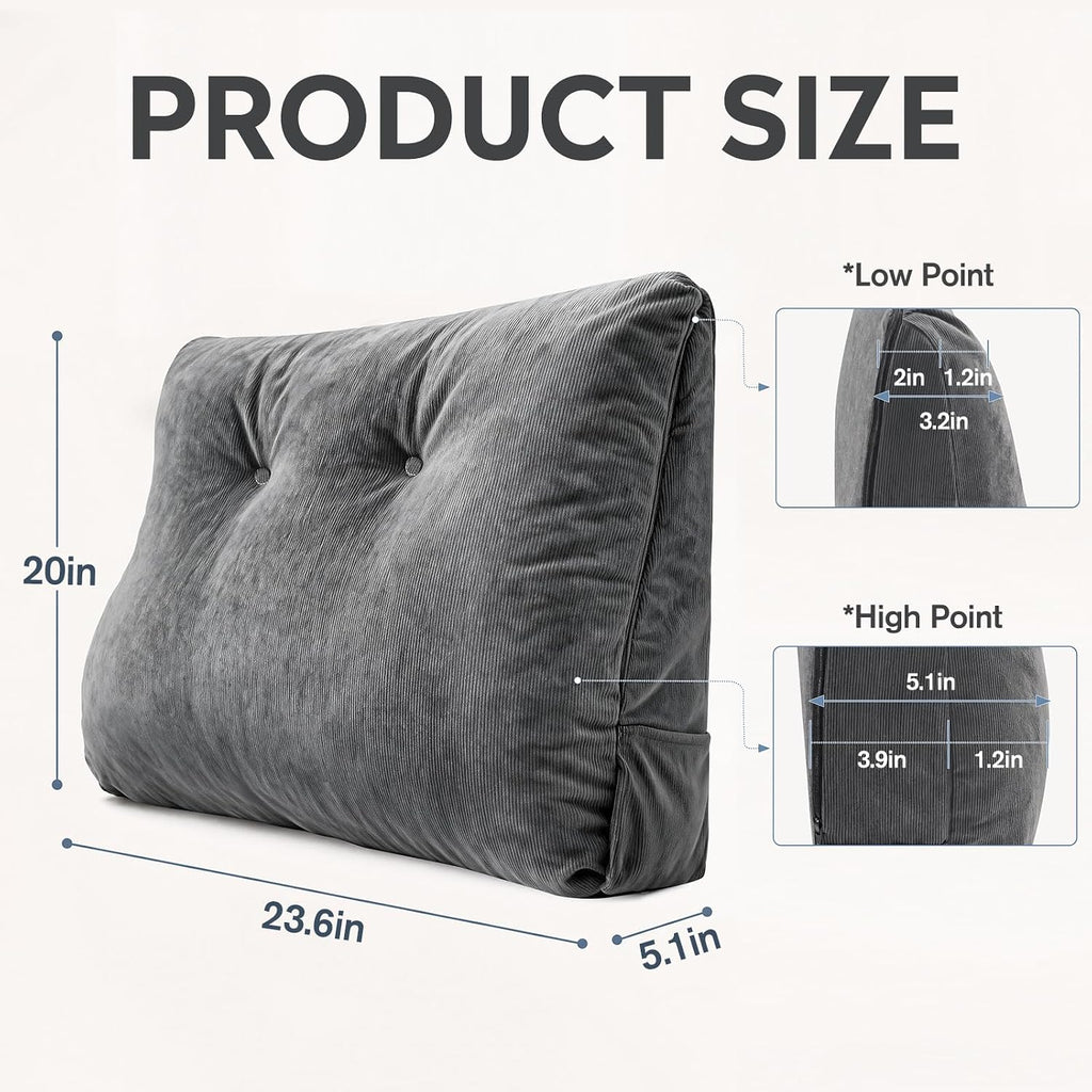 Couch Back Cushion, Shredded Foam Lumbar Support Pillow with Side Pocket | Triangle Ergonomic Back Pillow with