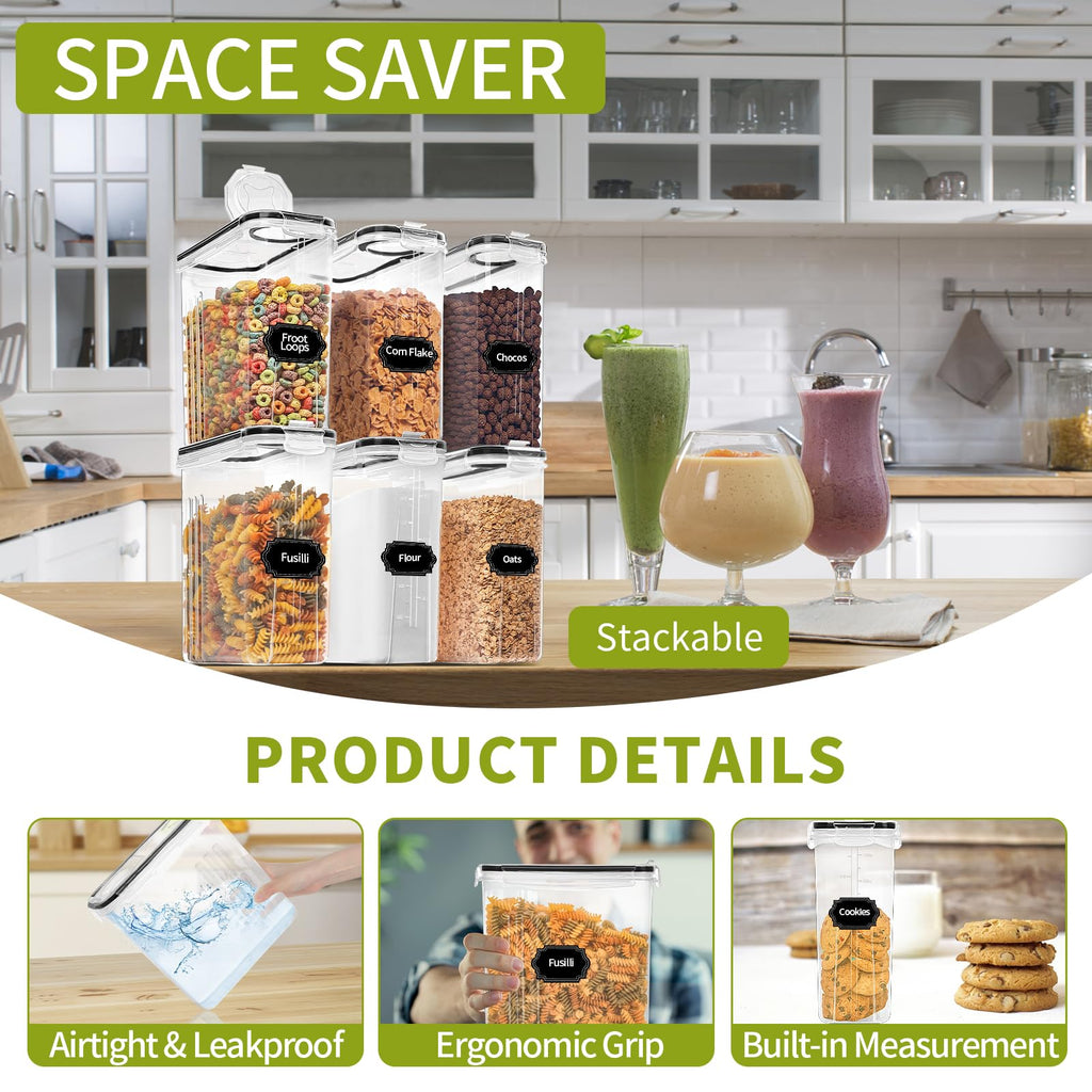 4PCS Cereal Containers Storage [4L/135.2 oz], Airtight Food Storage Containers with Pour Spout & Pantry Organization