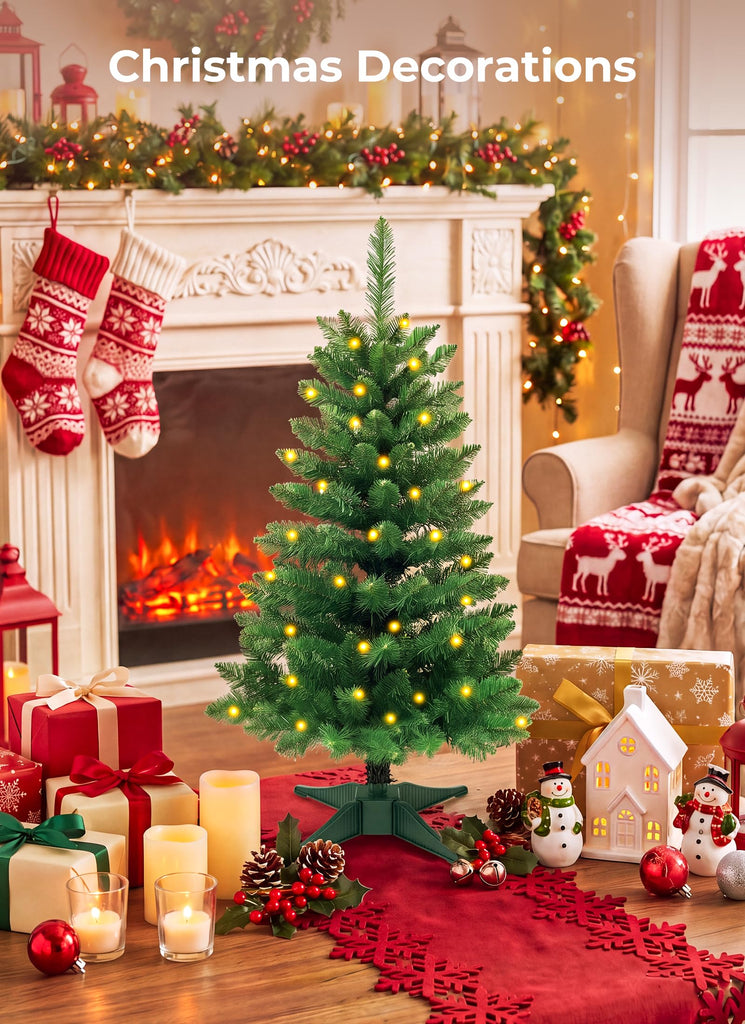 3FT Artificial Small Christmas Tree, Prelit Mini Tabletop Tree - Green