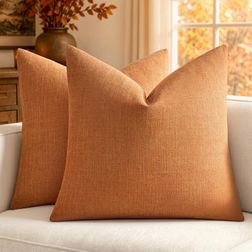 Pack of 2 Decorative Linen Burlap Textured Pillow Covers Fall Farmhouse Boho Accent Pillowcases for Sofa Car Couch