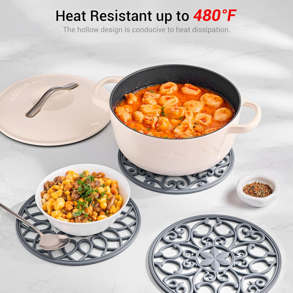 Set Silicone Trivet Mats for Hot Dishes Pots and Pans (Grey) - Set of 6