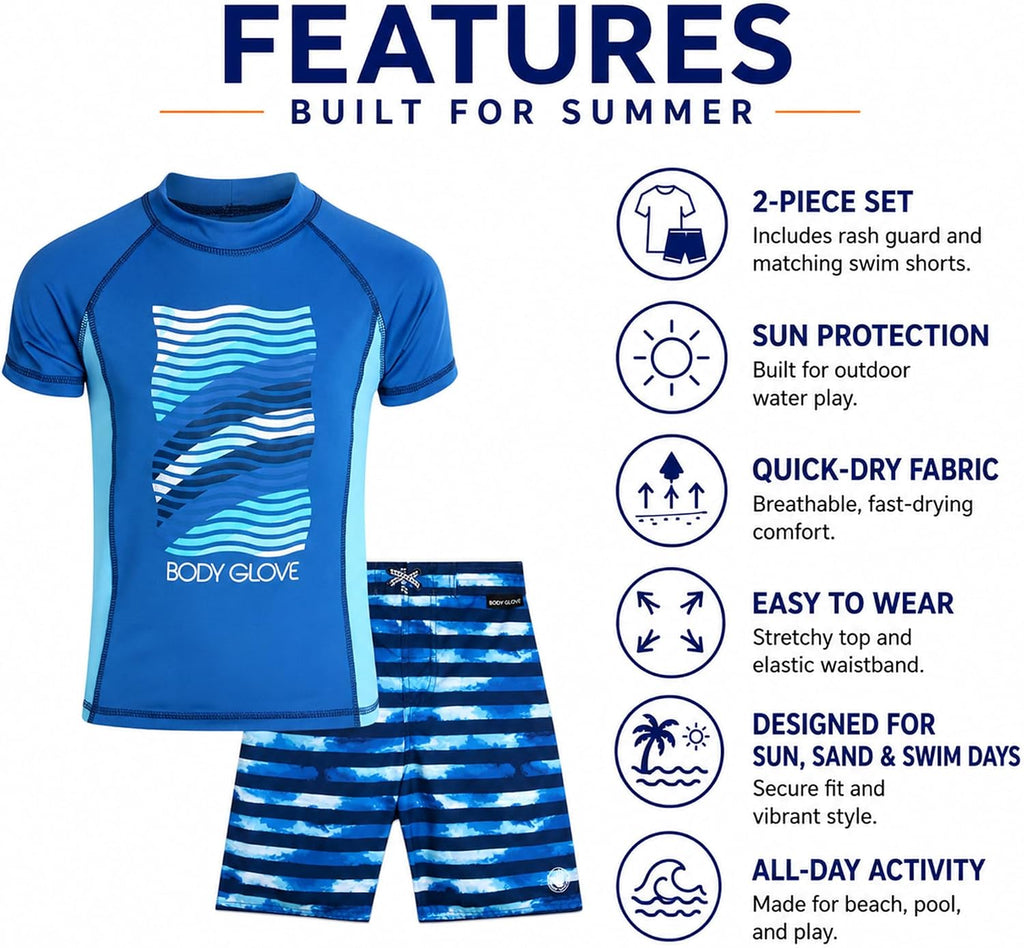 Boys 2 Piece Swim Set Rash Guard & Swim Trunks