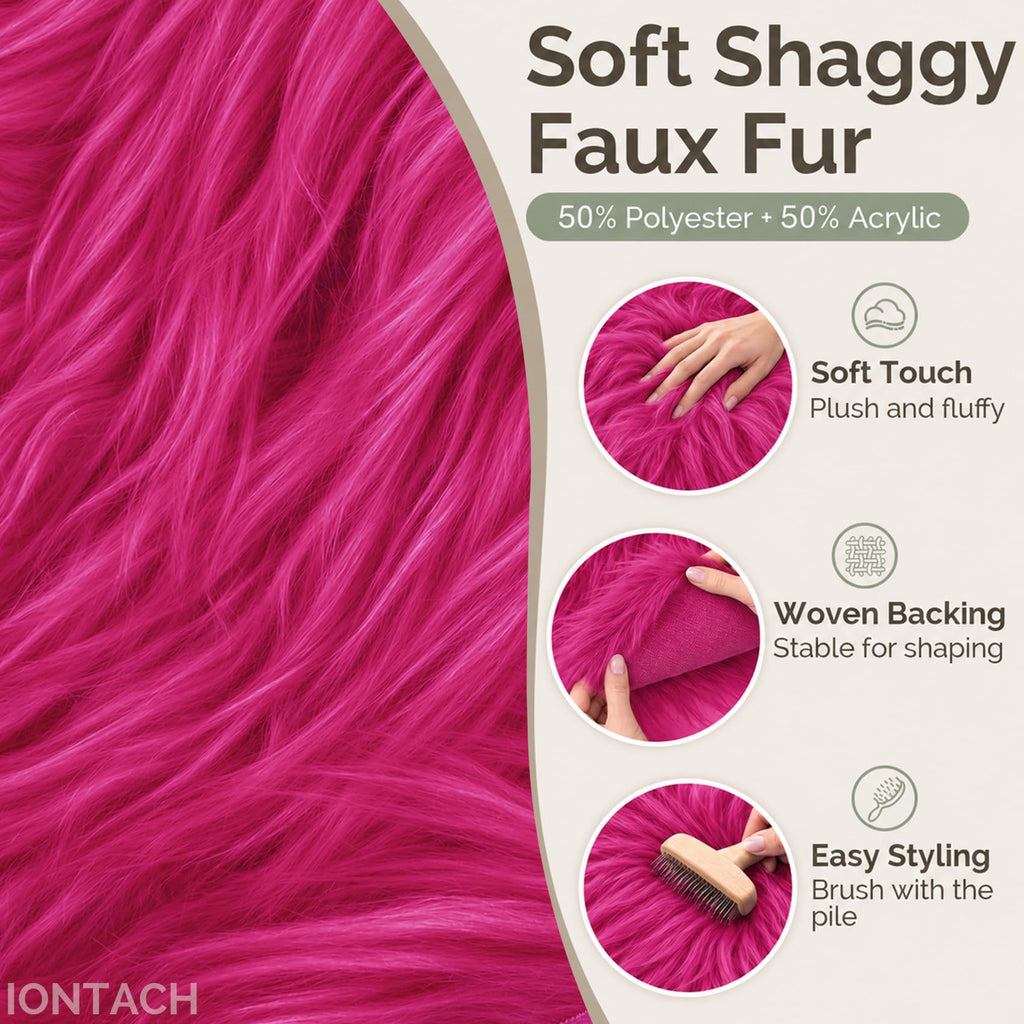10 x 10 Inch Faux Fur Fabric, Shaggy Craft Fur (Hot Pink)