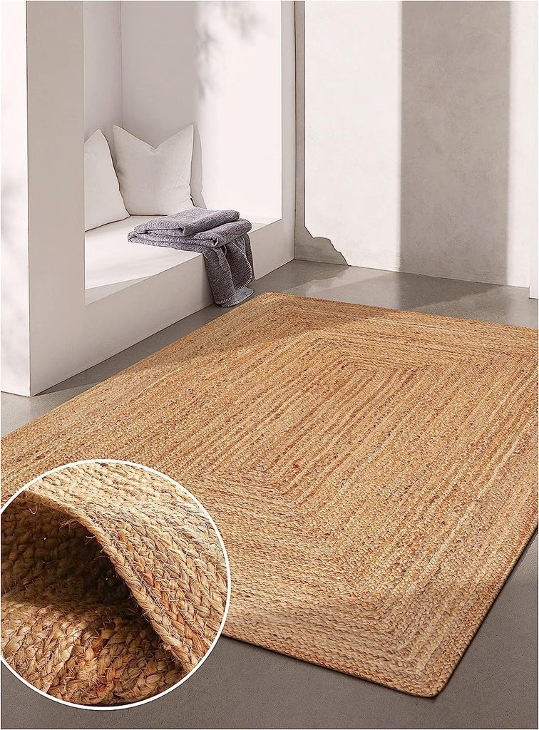 Jute Braided Area Rug, 8x10 Feet (96x120 Inches) - Rustic Vintage Braided Reversible Rectangular Rug, Shag Rugs