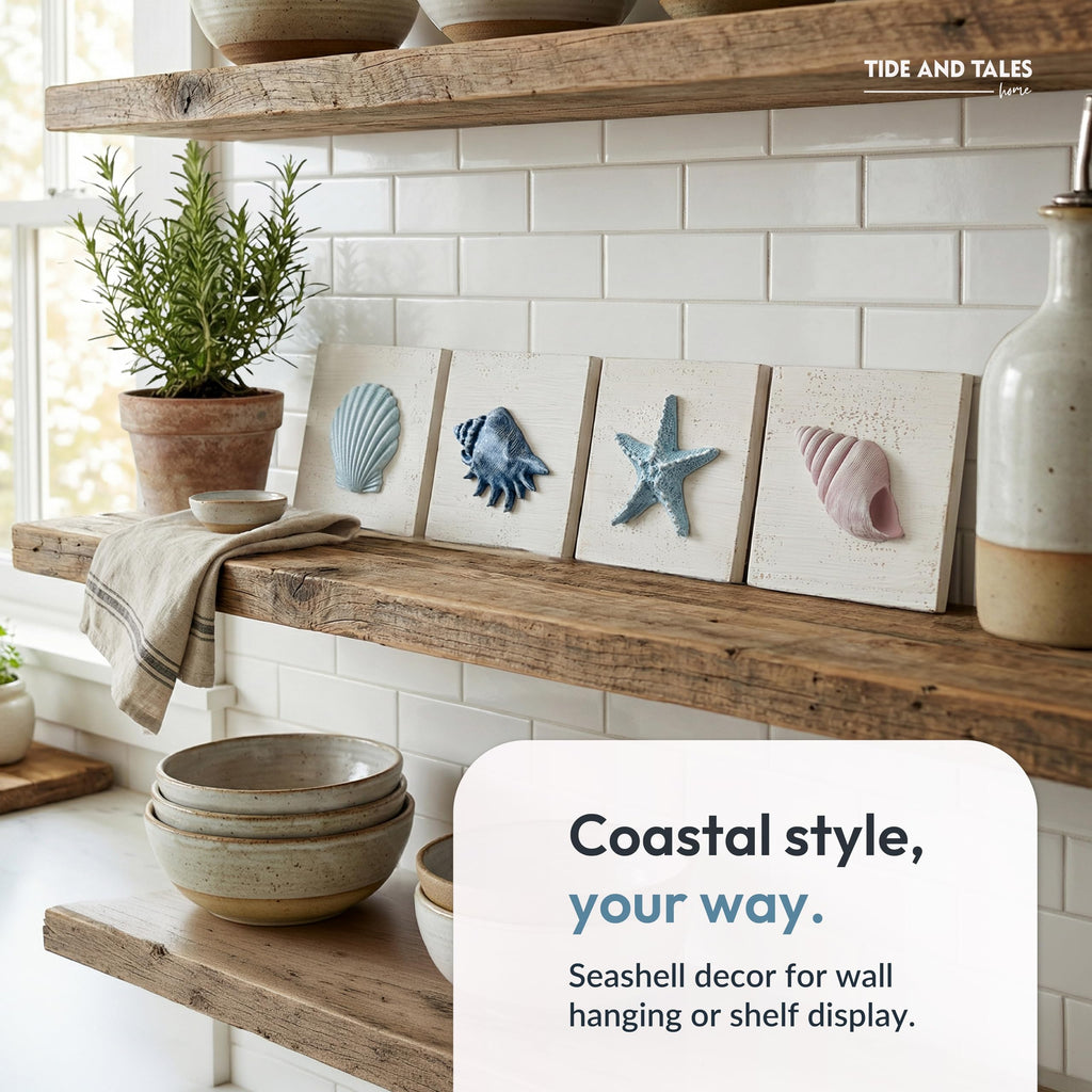 3D Seashell Wall Art, Coastal Bathroom Wall Decor, Set of 4