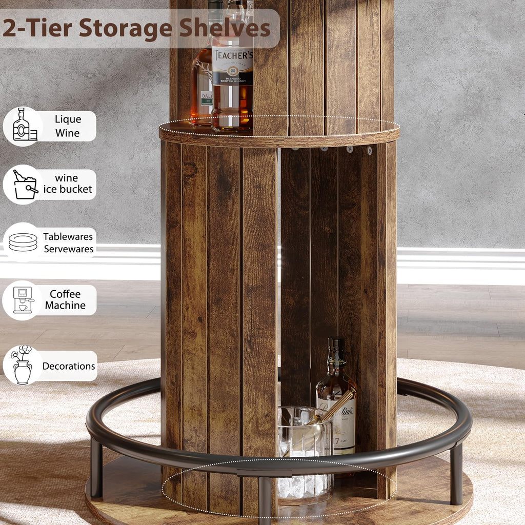 Round Bar Table, 39.4"H Bar Height Bistro Pub Table With 2-Tier Storage