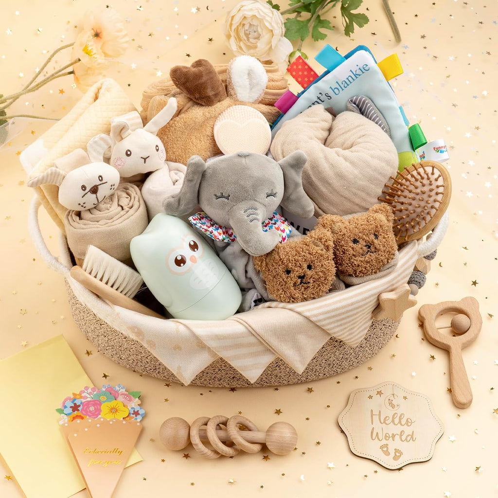 32 Piece Baby Gift Basket - Luxury Curated Baby Gift Basket for Newborn