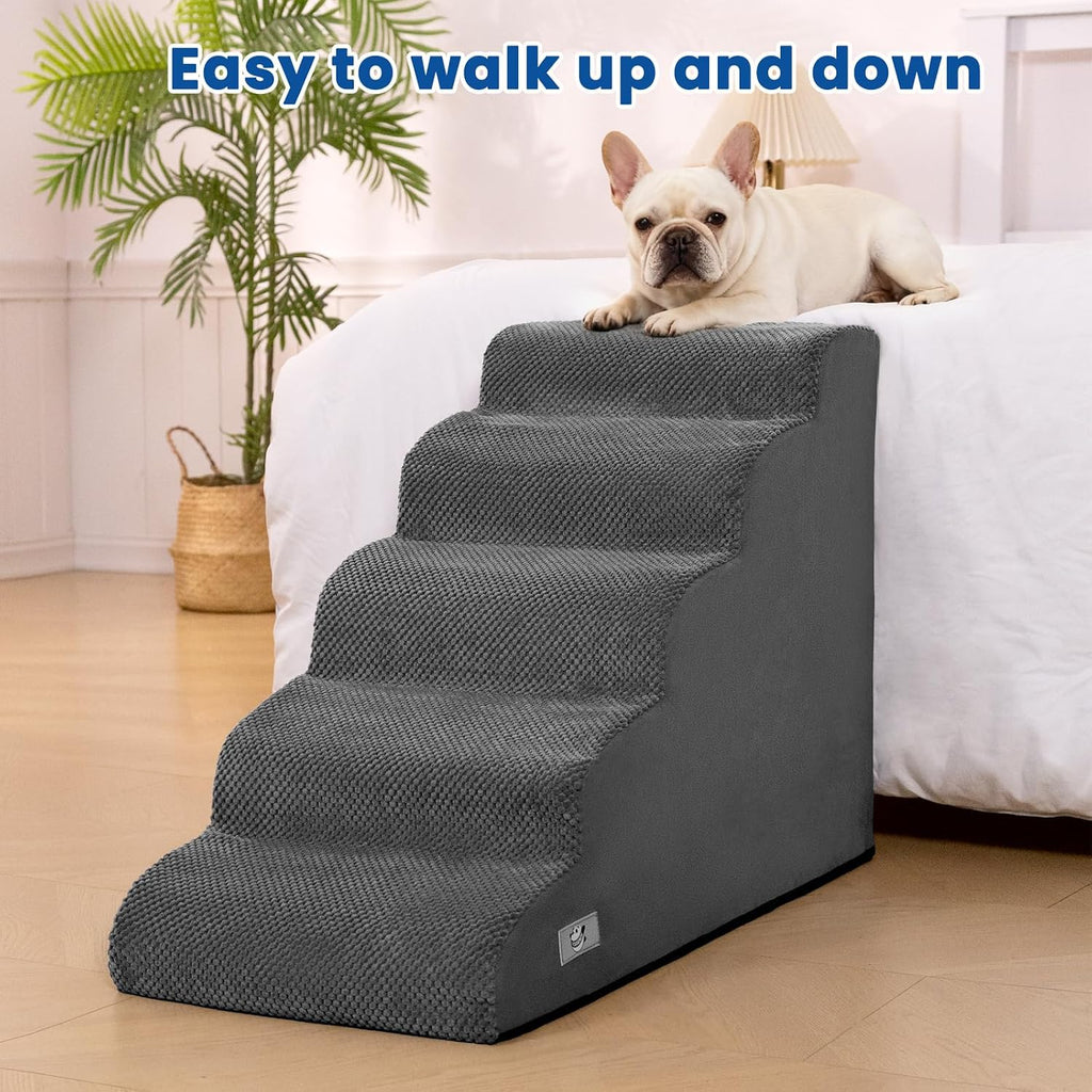 Dog Stairs for High Beds 22.4" H, 5-Step Pet Ramp for Small & Medium Dogs