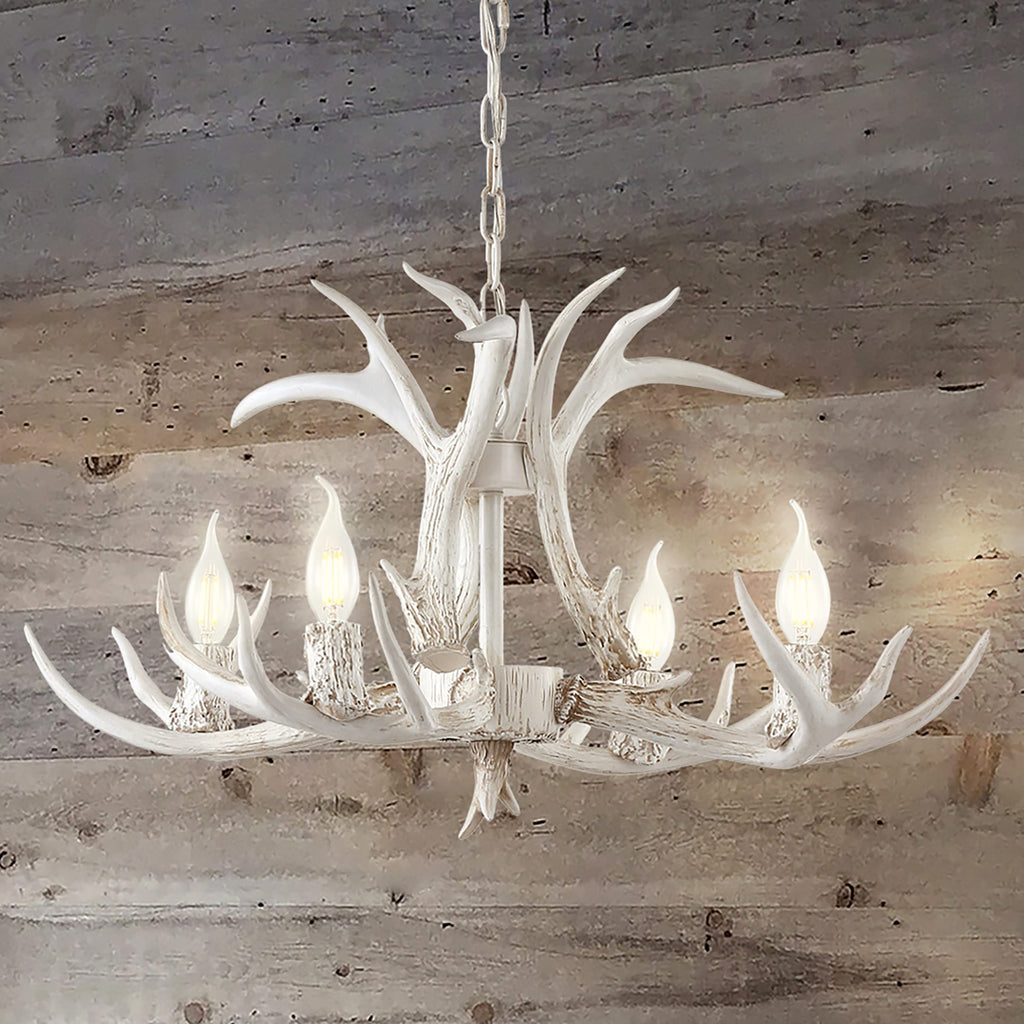Eldora 4-Light Resin Antler Chandelier 26", Antique White