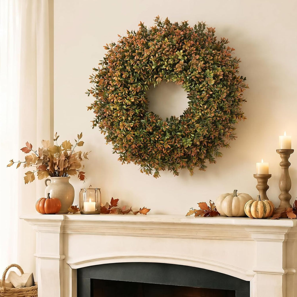26'' Fall Boxwood Wreath for Front Door Decor, Orange