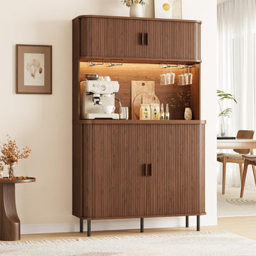 71" Tall Fluted Wine Bar Cabinet with Storage Walnut