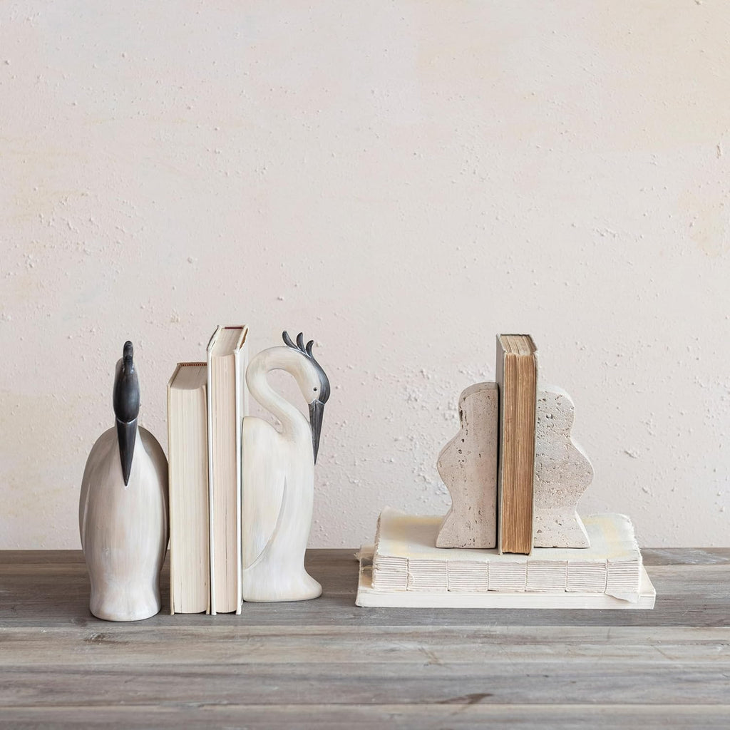 Resin Heron Bookends, Cream
