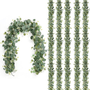 Artificial Eucalyptus Garland 6.2 Long Faux Silk Leaf Eucalyptus Leaves Vines Greenery Garland with White - Set of 6