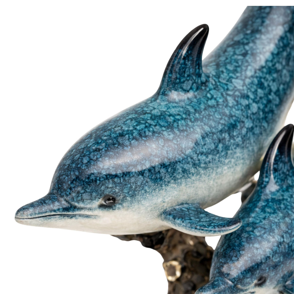 Dolphin Statue - Triple Dolphins Swimming Figurine Coastal Home Decor Tabletop Collection (Aqua)
