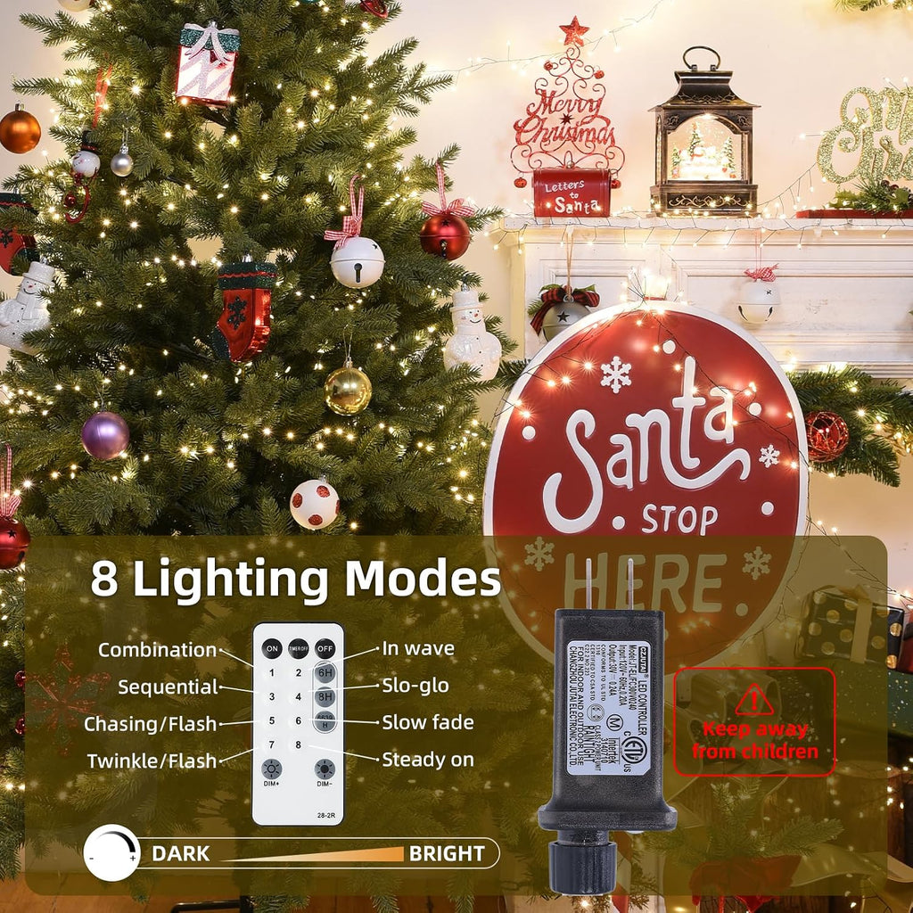Fairy Lights Plug in 65Ft 1000LED Warm Christmas Wreath Twinkle Lights with Timer Remote Waterproof Firecracker