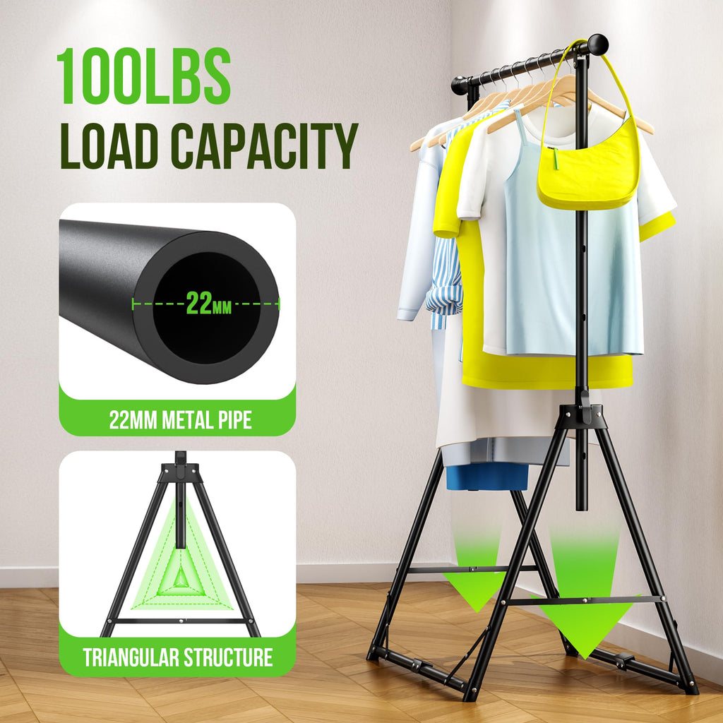 Clothes Rack Foldable Clothing Rack, 64.5''H Collapsible Garment Rack with 4 levels Adjustable Height, Portable Coat