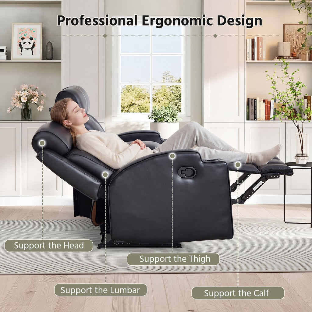 3-Piece Manual Recliner Sofa Set, Included Recliner and 2Loveseat 2-Seater Sofa with Center Console, Overstuffed Pu