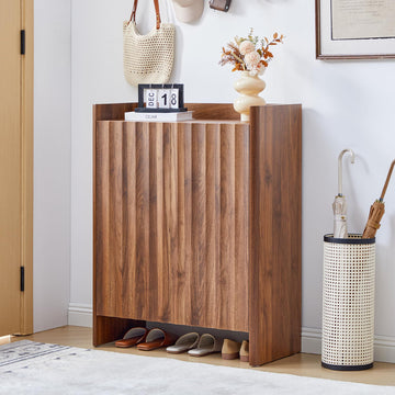 5-Tier Fluted Shoe Cabinet with Doors, Walnut