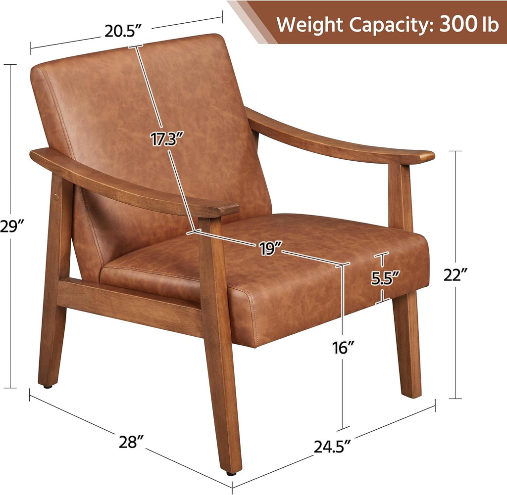Accent Chairs, Mid-Century Faux Leather Armchairs, Light Brown