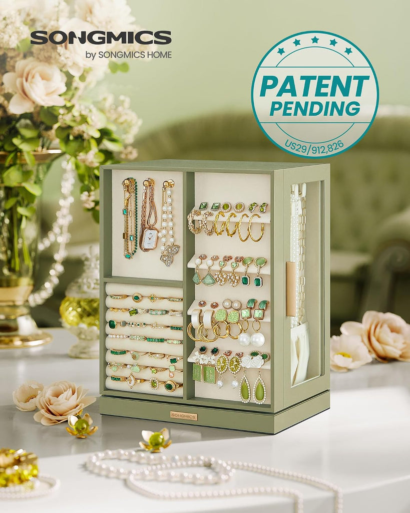 Jewelry Box Organizer, 360° Rotating, 5 Drawers, Laurel Green
