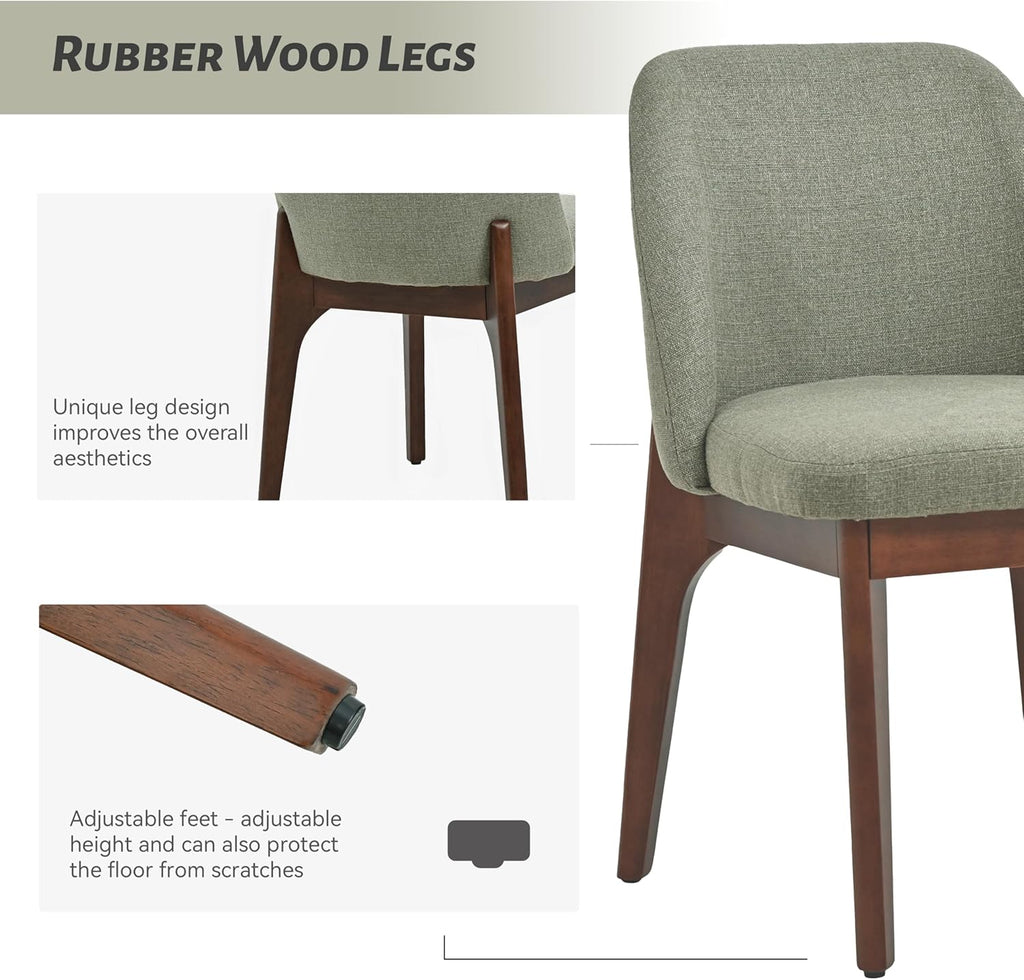 Wooden Dining Chairs Set of 2, Upholstered Dining Room Chairs with Rubberwood Legs and Padded Seats, Kitchen Chairs