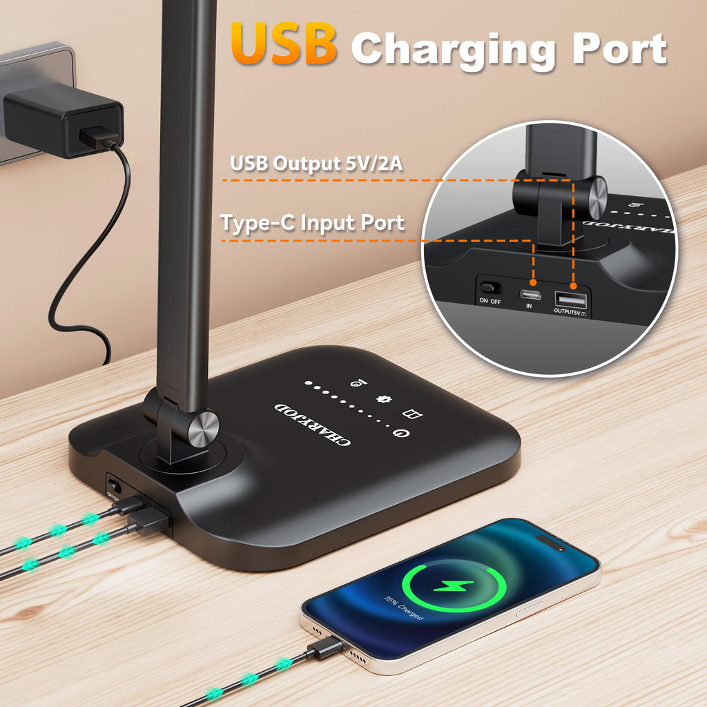 LED Desk Lamp Home, Height Adjustable Architect Desk Light with USB Adapter, Stepless Dimming Desk Lamp Light