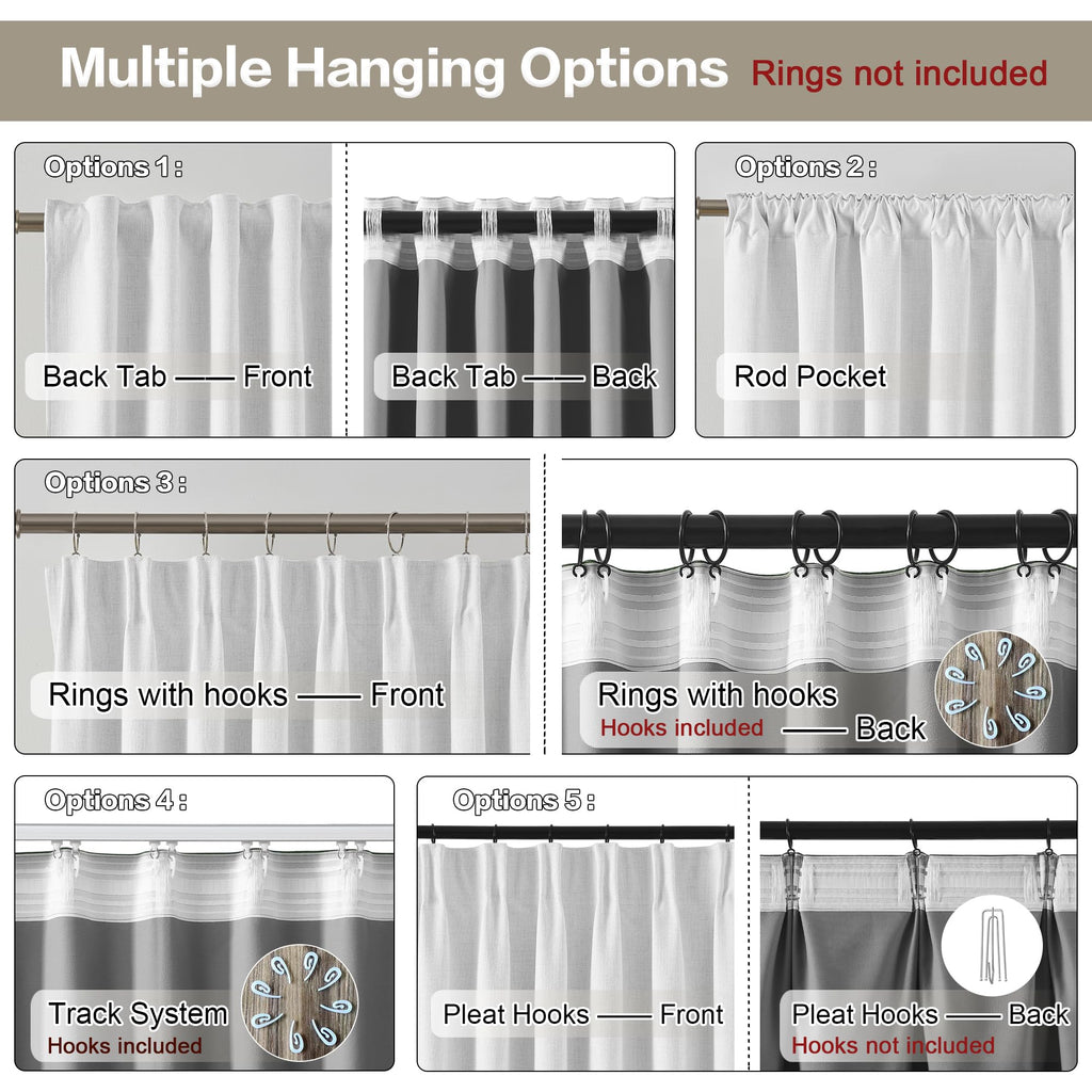 Snow White Blackout Curtains 100 Inches Long Modern Rustic Textured Back Tab Grey Backing Window Hook Draperies
