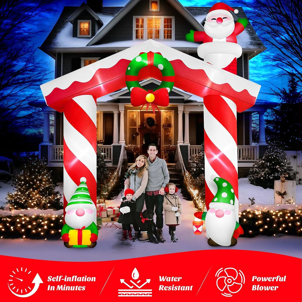 10FT Christmas Inflatable Gnomes and Santa Arch Outdoor Decoration