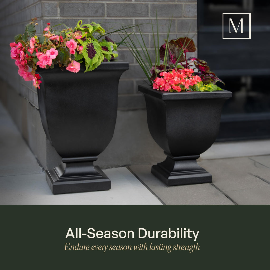 Augusta 26in Self-Watering Tall Square Urn Planter, Black