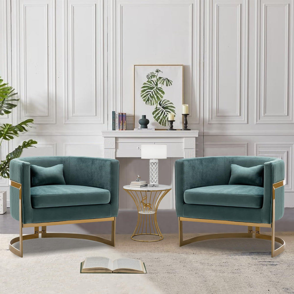 Velvet Barrel Accent Chair Lake Blue with Gold Legs