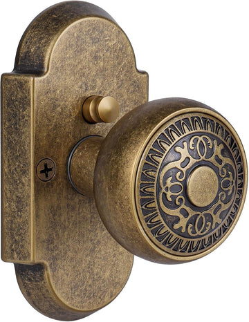 Antique Brass Door Knobs, Privacy Door Knobs Interior with Push-Button