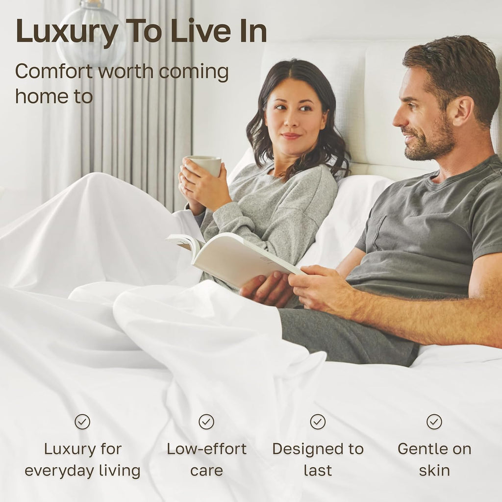 100% Egyptian Cotton Sheets Queen Set - Certified Authentic Luxury Queen Sheet Set with Deep Pocket, Soft Sateen