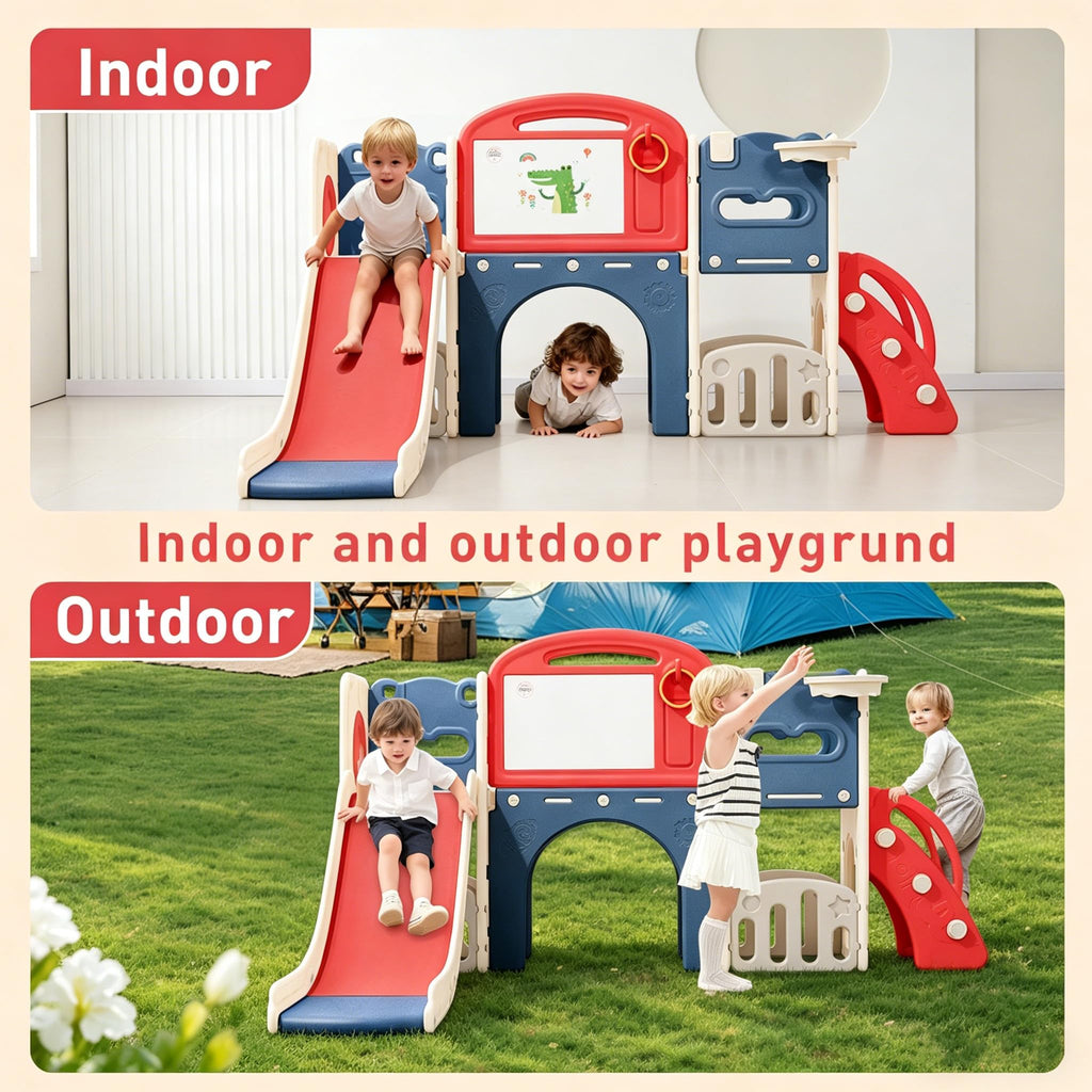 11-in-1 Toddler Playset, Indoor Playground for Kids, Toddler Indoor Playground with Slide, Climber, Basketball Hoop &