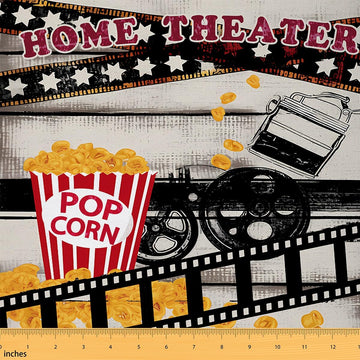 Popcorn Upholstery Fabric for Chairs Couch, Popcorn Printed Cinema Poster Design Fabric By The Yard, Movie Theater